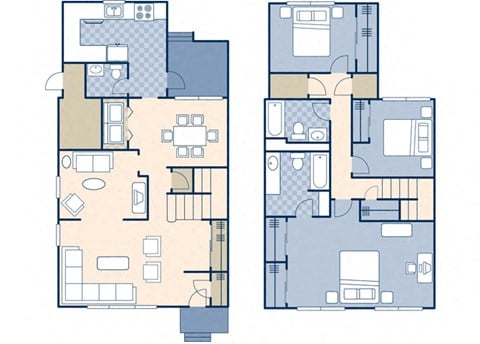 Floor plan for 3 beds, 2.5 baths, 1450 sqft